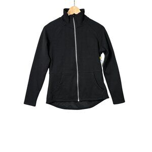Skechers‎ Womens Snuggle Fleece Mock Zip Sweater Sz Small Black Minimalist Basic